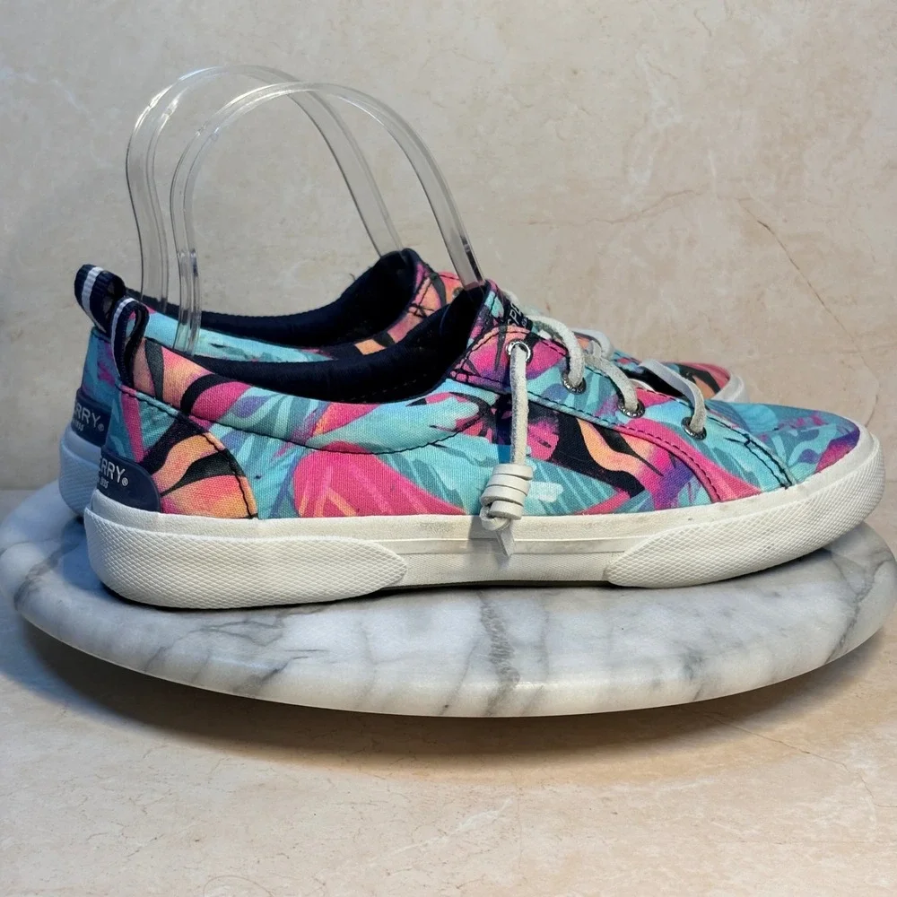 Sperry Crest Vibe Womens Tropical Floral Canvas Slip On Sneakers Preppy 7.5 Surf